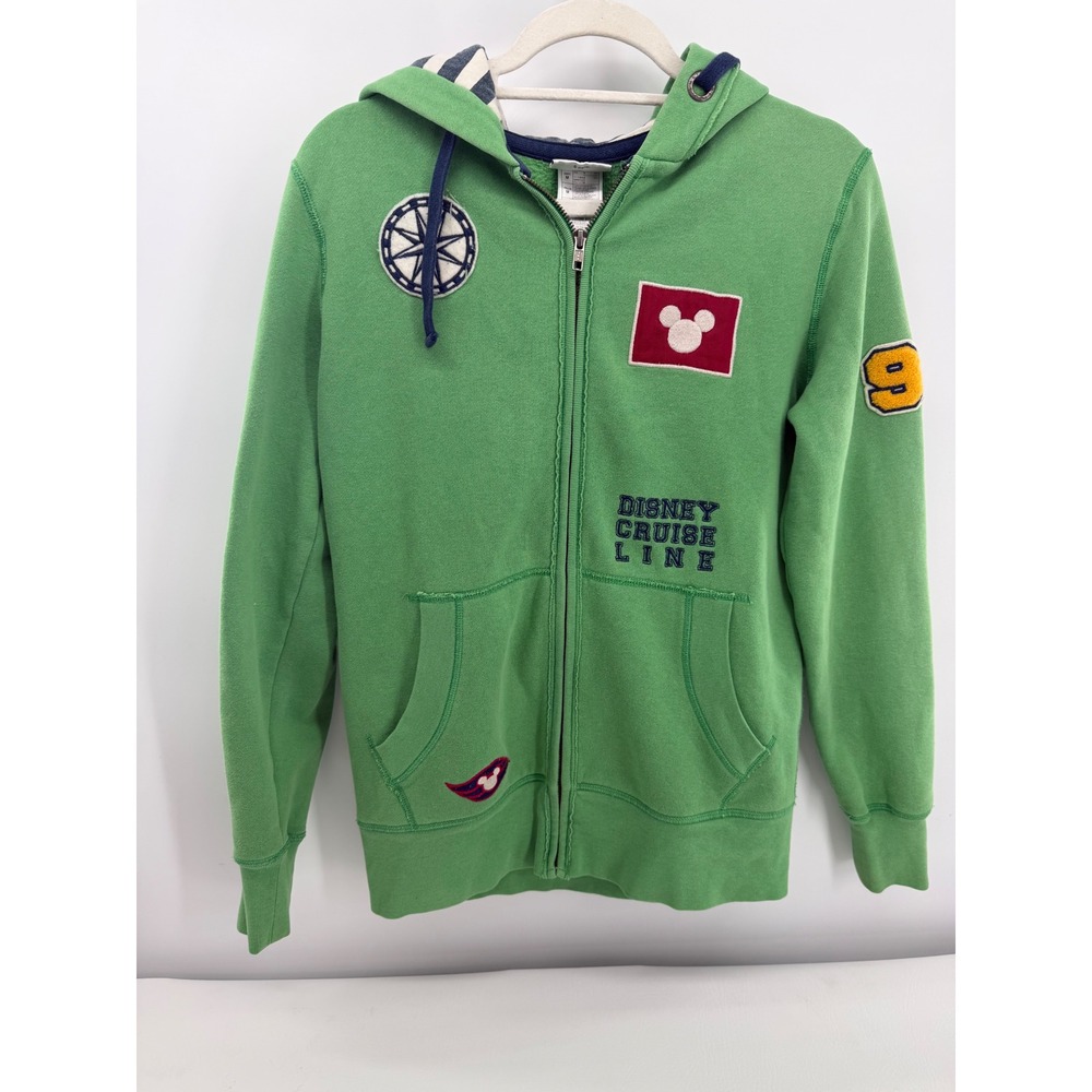 Disney Cruise Line Hoodie Unisex Medium Green Full Zip Nautical Patch Sweatshirt